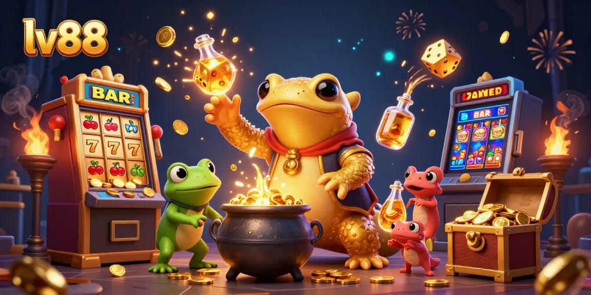 Experience exciting gameplay at lv88 with a 3D illustration of magical casino elements.