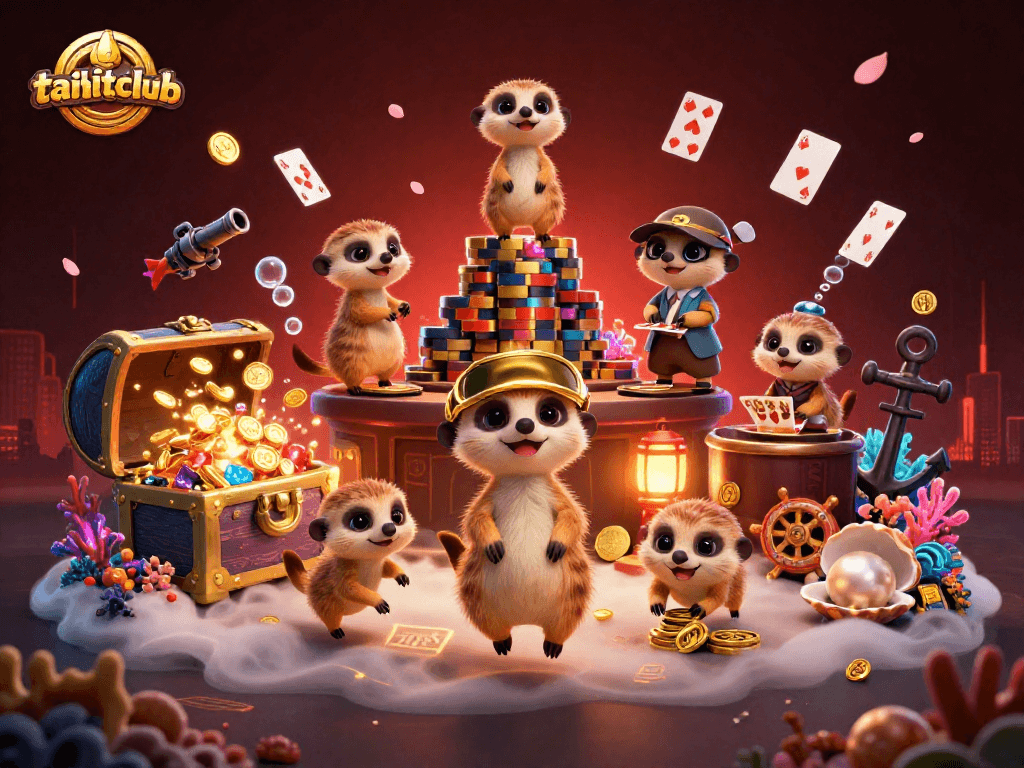 Experience taihitclub's vibrant 3D meerkat casino scene filled with dynamic gameplay elements.