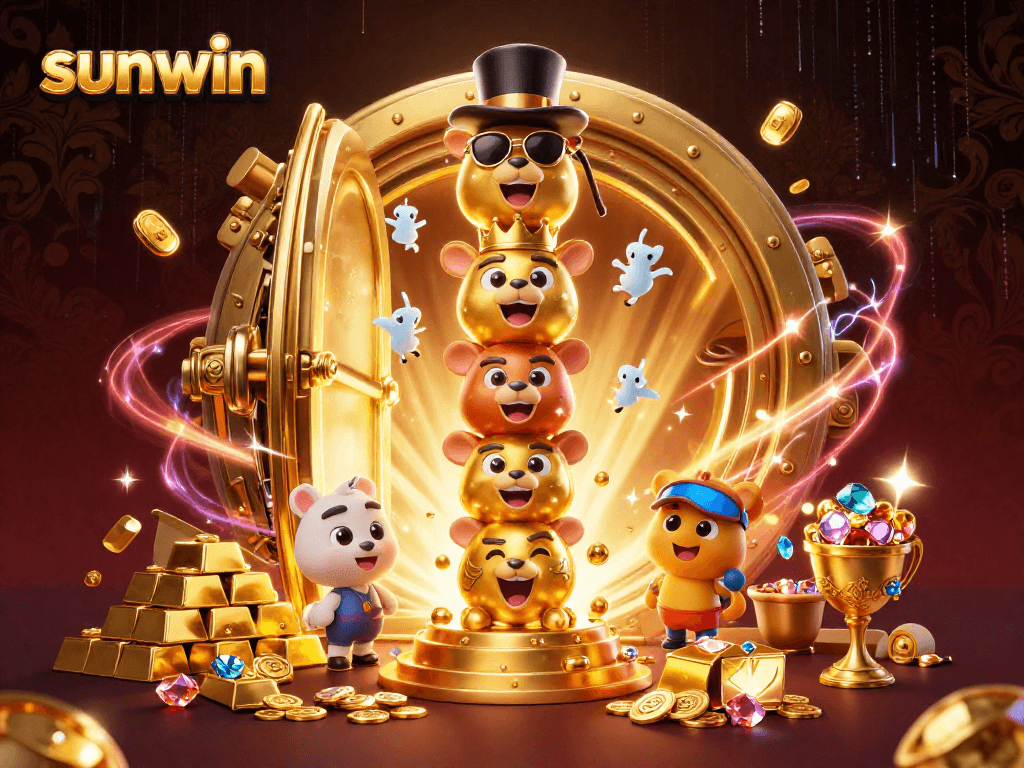 Sunwin casino scene featuring a golden totem pole and treasure elements in dazzling 3D.