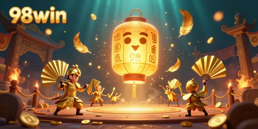 Engage in exciting gameplay with 98win at the vibrant night market casino, featuring stunning characters and golden symbols.
