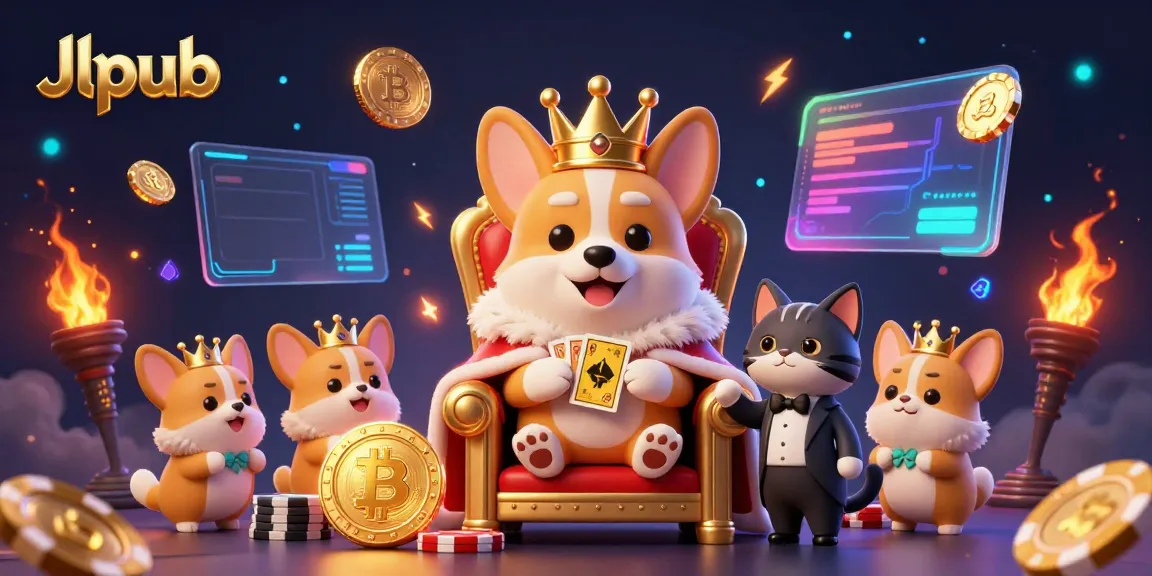 Engage in a thrilling gaming experience with Jlpub, featuring a royal corgi king and dazzling crypto elements.