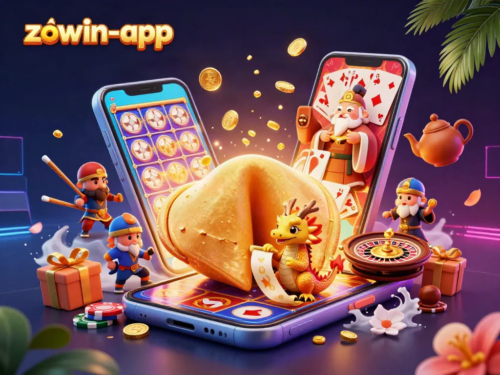 Experience top gaming thrills at zowin-app with vibrant casino elements and enchanted characters!