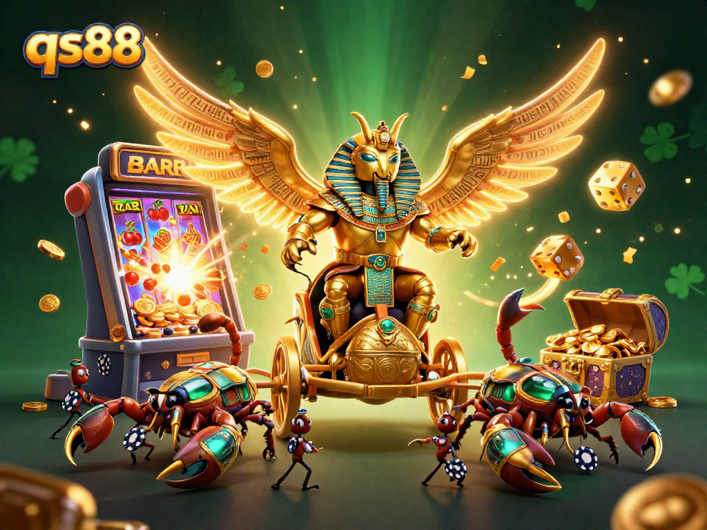 Engage with qs88’s vibrant casino world, featuring a golden scarab, scorpions, and overflowing jackpots.