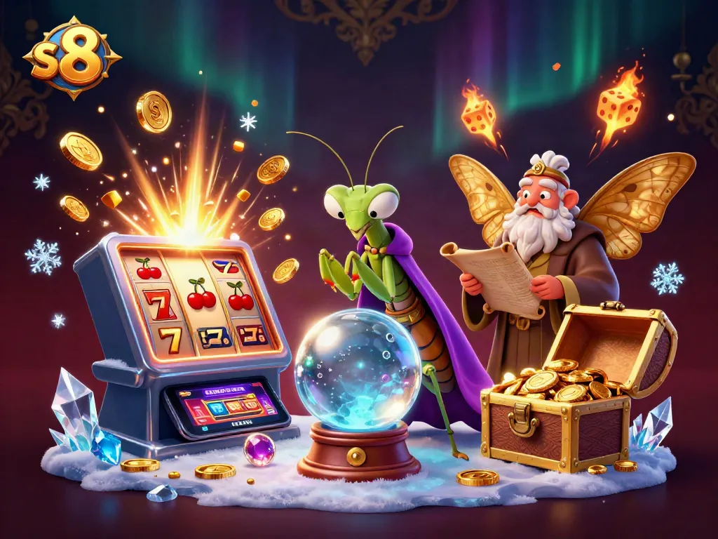 Spin and win with s 8 in this exciting casino illustration featuring a dynamic slot scene.