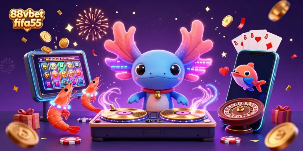 Experience 88vbet fifa55 thrilling moments with dancing characters and casino gameplay sparks.