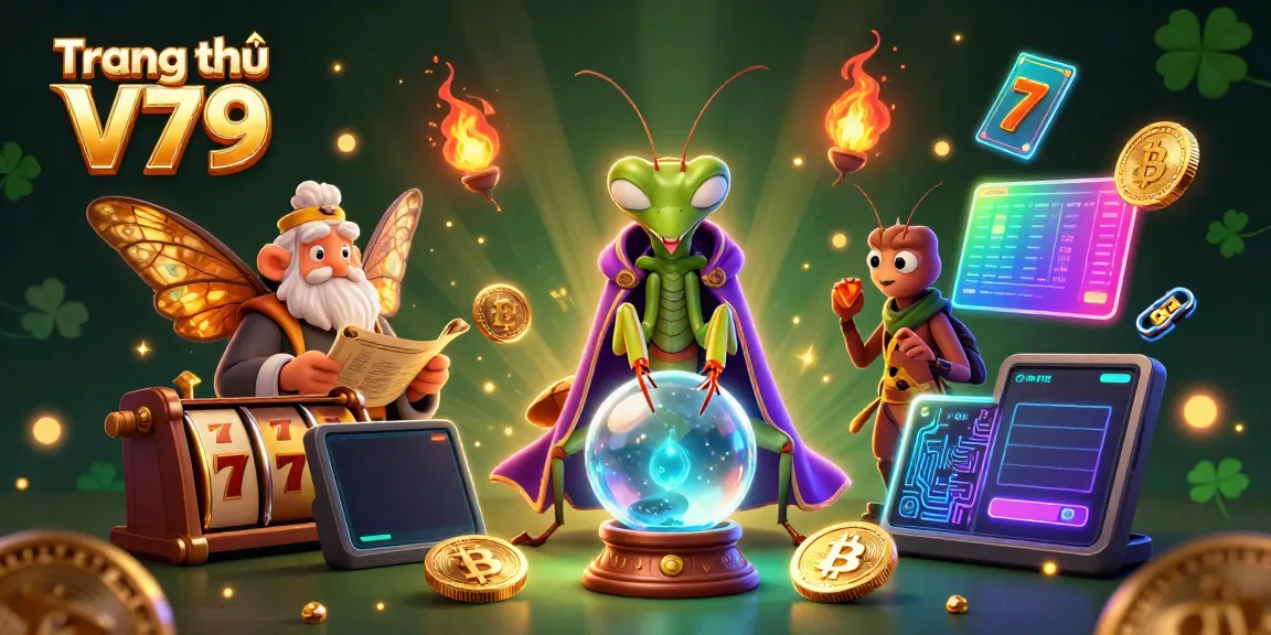 Engage with the vibrant world of Trang chủ V79 through a mystical gambling scene featuring a fortune teller and slot elements.