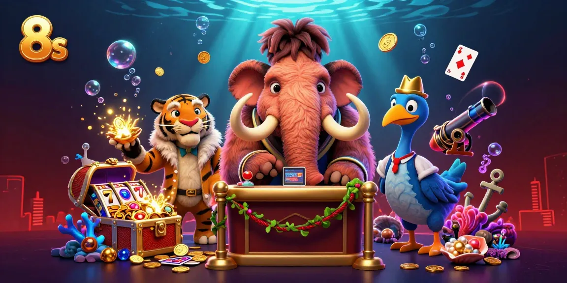 Experience the exciting world of 8s gaming, featuring a luxurious casino scene with unique animal characters.