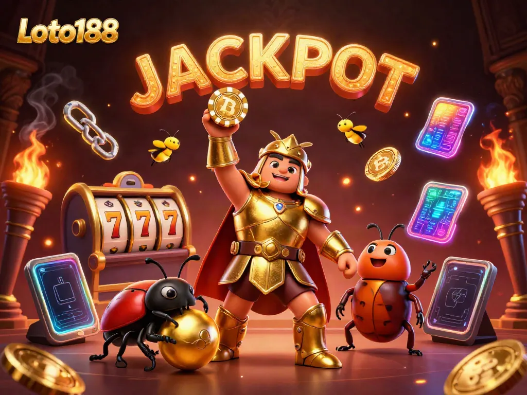 Experience exciting gameplay at Loto188 with a victorious beetle showcasing a poker chip.