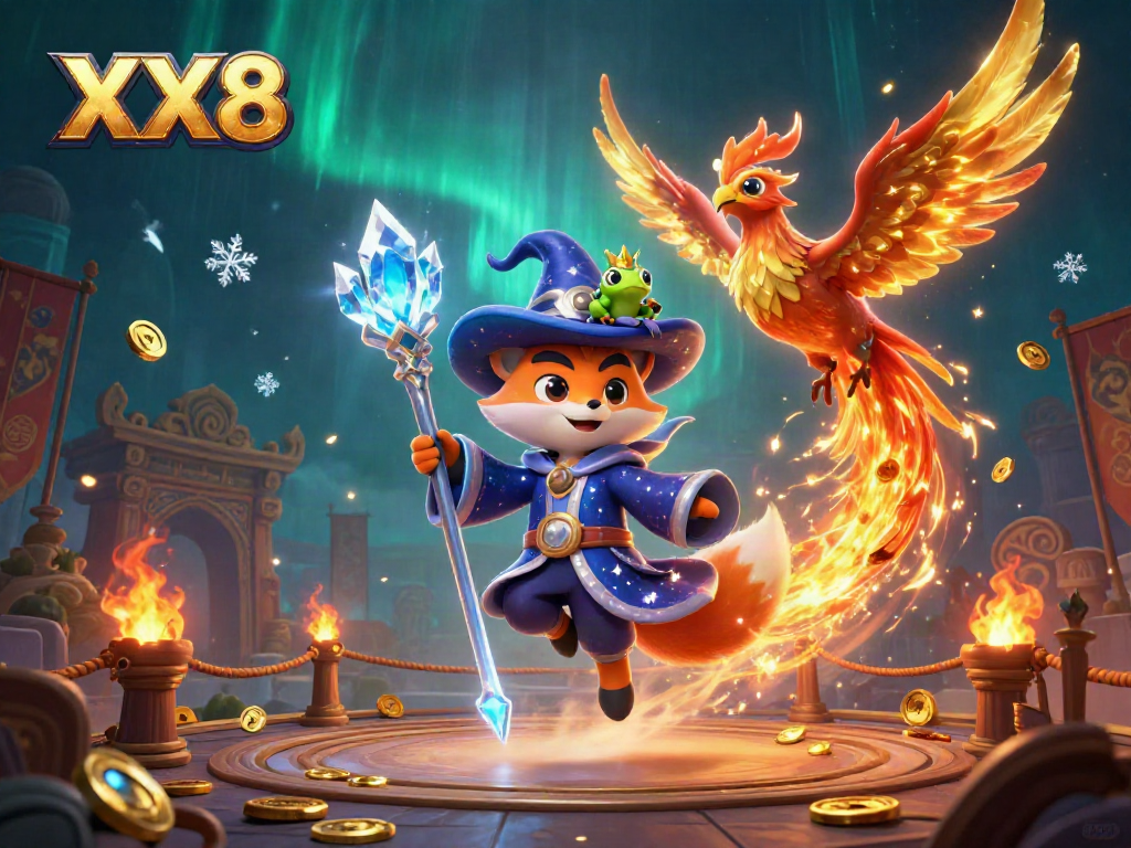 Engage with thrilling casino adventures at XX8, featuring wizard fox and phoenix in a captivating arena.