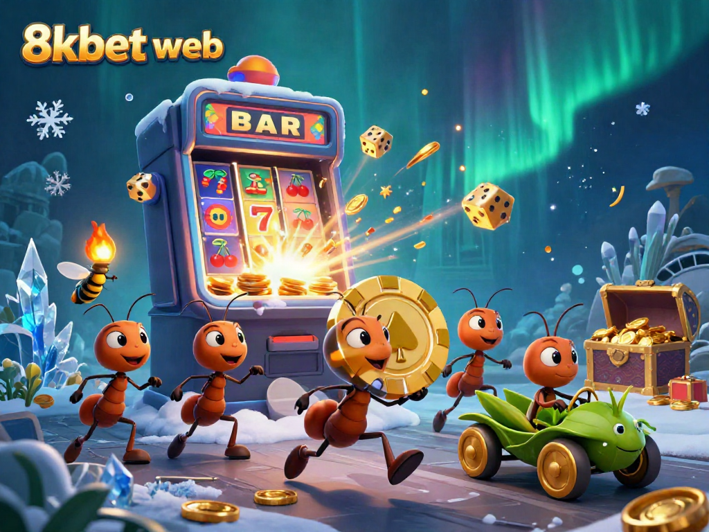 Experience thrilling action with a team in 8xbet web as they maneuver a golden poker chip amidst dynamic casino elements.