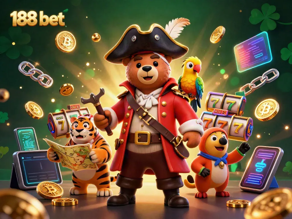 Experience thrilling wins at 188 bet with a vibrant illustration of pirates and digital treasures.