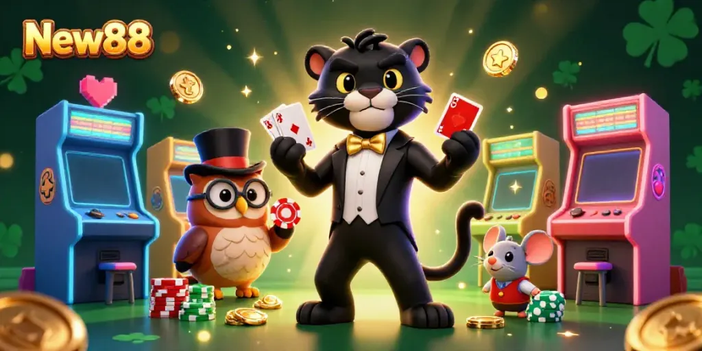 Experience thrilling casino action with New88's colorful characters and vibrant gaming elements.