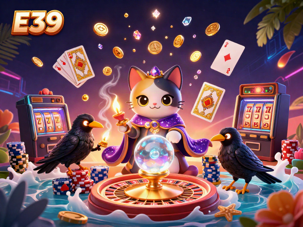 Experience the exciting world of E39 with fortune tellers and mystical elements in a vibrant casino scene.
