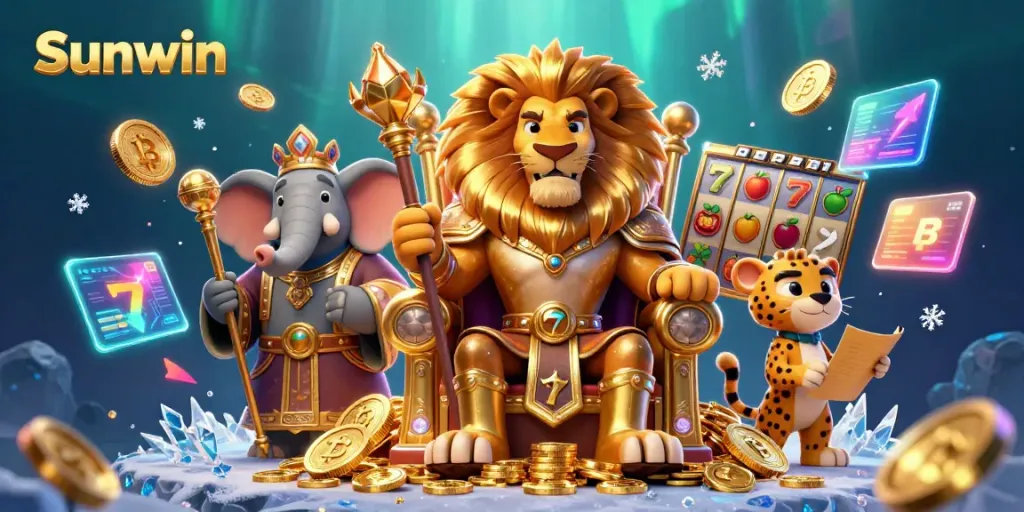 Experience thrilling gameplay with Sunwin's vibrant casino scene featuring a lion king.