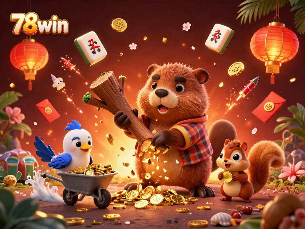 Experience the thrill of winning with 78win in this vibrant 3D casino-themed illustration.
