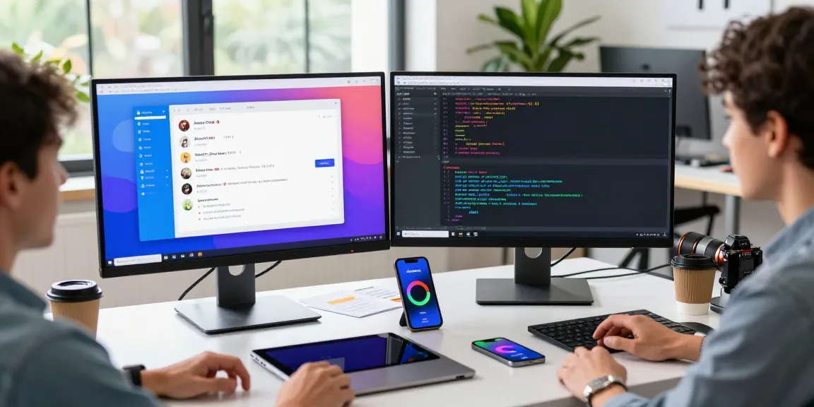 Engaging with juicy chat ai on dual monitors in a modern tech workspace.