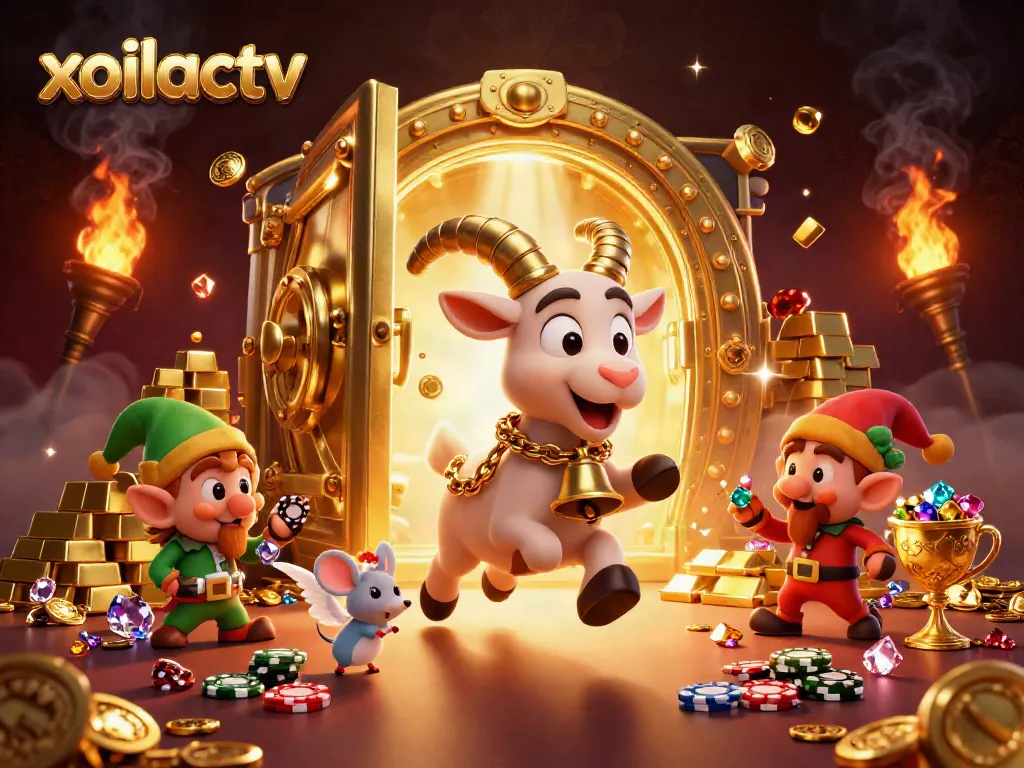 Xoilactv brings an exciting holiday-horror casino scene with 3D characters amid treasure elements.