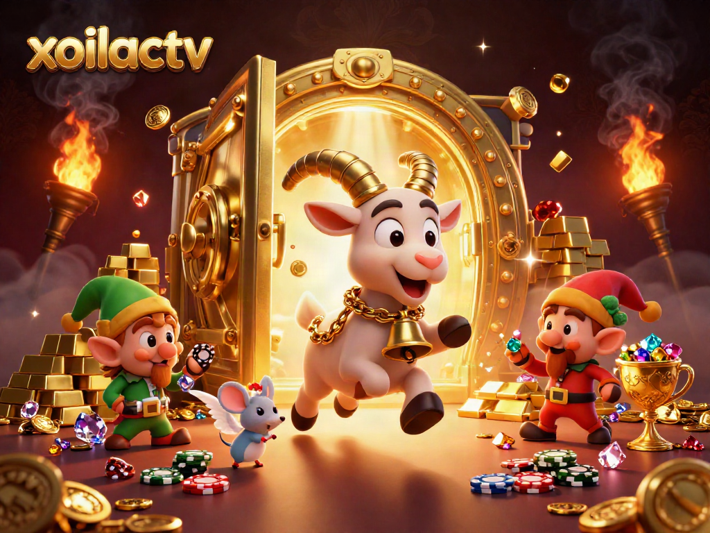 Xoilactv brings an exciting holiday-horror casino scene with 3D characters amid treasure elements.