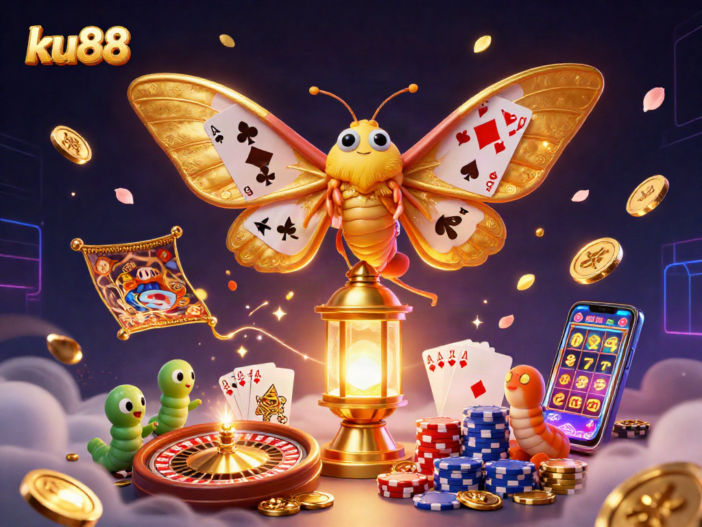 Experience the thrill of ku88 with a vibrant, casino-themed illustration showcasing dynamic gaming elements.
