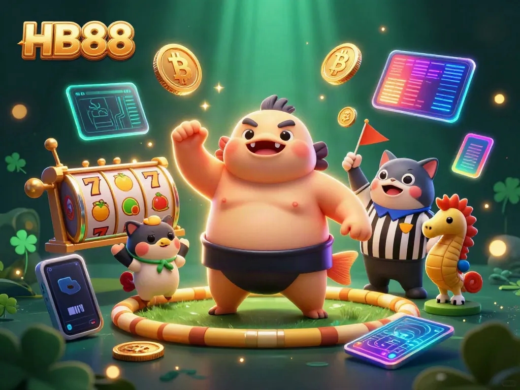 Experience excitement at HB88 with a lively fugu fish match in a cartoon underwater casino scene.