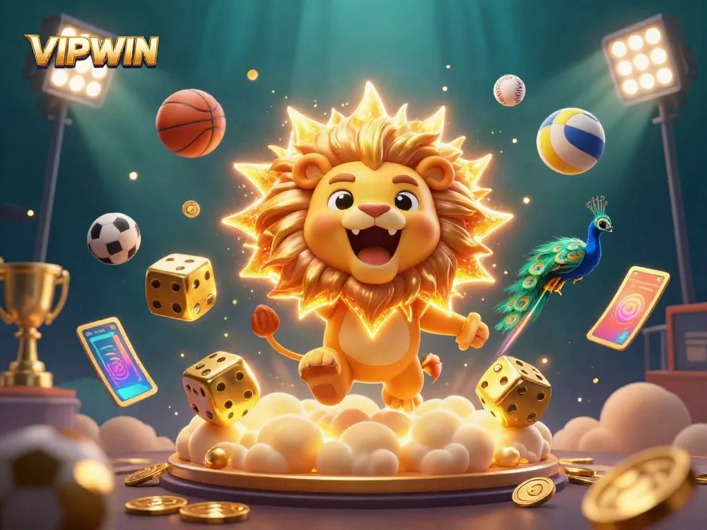 Experience thrilling sports betting with VIPWIN featuring vibrant 3D characters and dynamic casino elements.