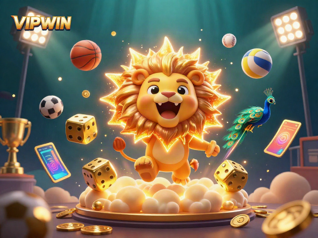 Experience thrilling sports betting with VIPWIN featuring vibrant 3D characters and dynamic casino elements.