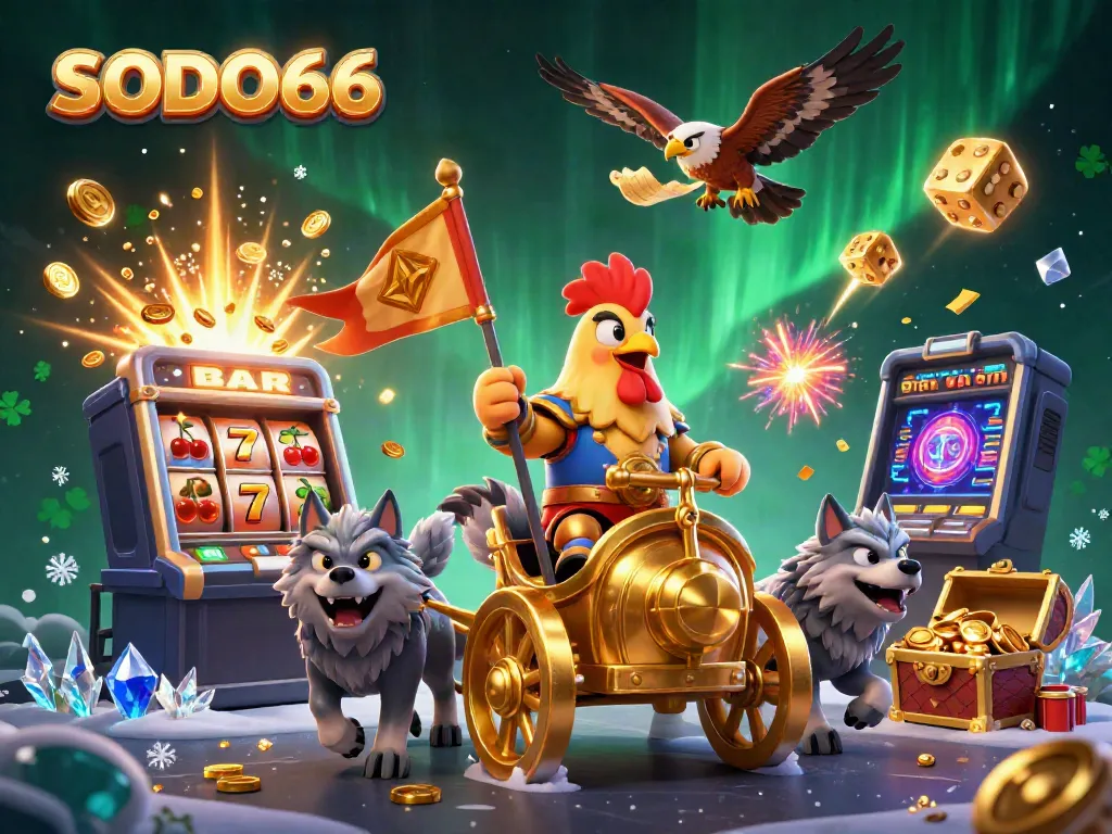 Experience intense action with SODO66's dynamic casino adventure, featuring a rooster warlord leading the charge amidst jackpots.