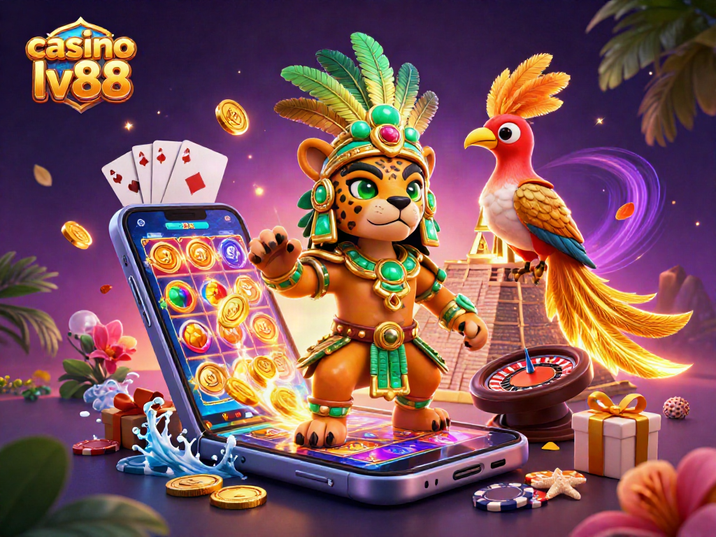 Experience thrilling gameplay at casino lv88 with a dynamic scene of vibrant games and characters.
