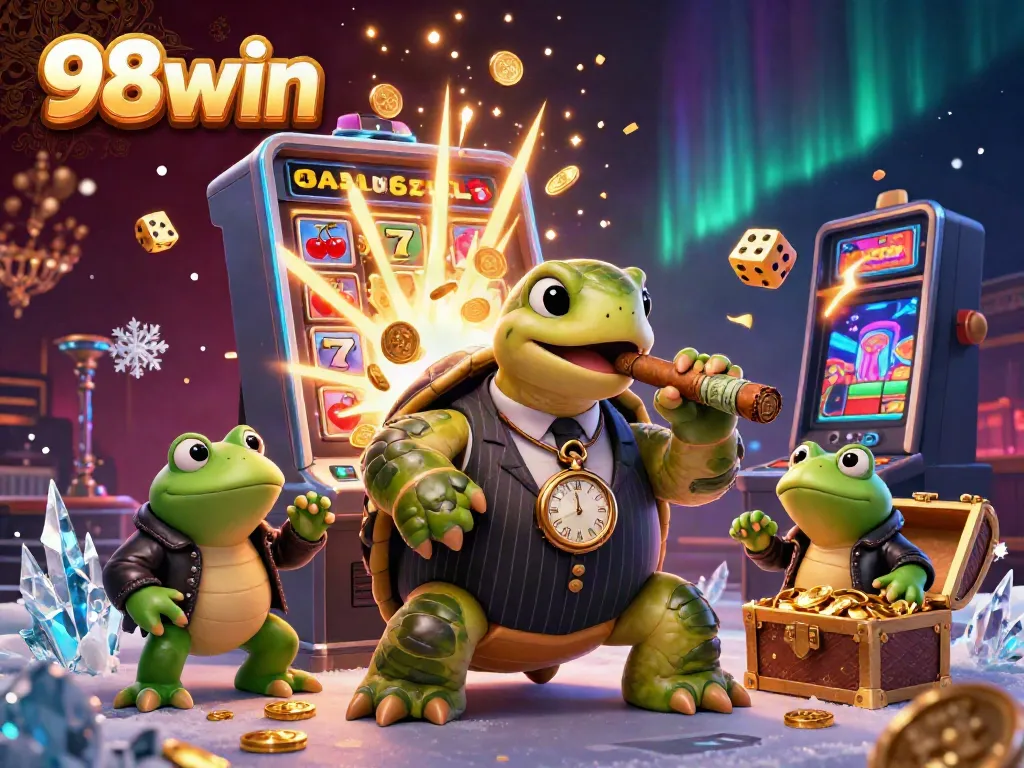 Experience thrilling gaming action at 98win with a vibrant 3D illustration of a casino scene
