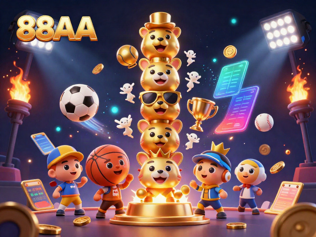 Engage with 88AA's thrilling casino games featuring a dynamic gold totem, sports elements, and vibrant visuals.
