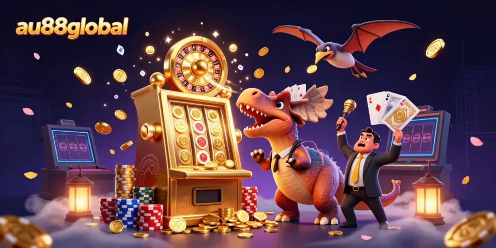 Experience the jackpot thrill at au88global with vivid casino characters and games in an exciting 3D illustration.