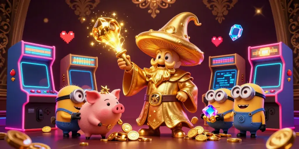 Experience the enchanting world of TR 88 with a magical golden mushroom wizard and treasures in an immersive casino.
