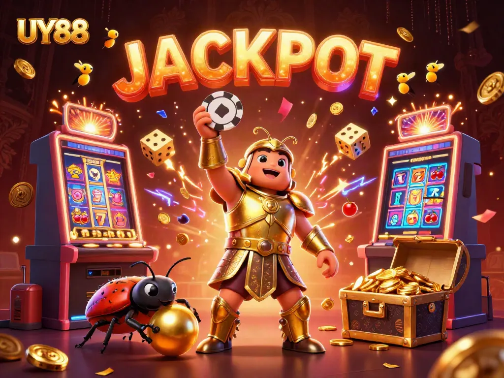 Spin to victory at UY88 with immersive casino gaming elements and a vibrant jackpot celebration.