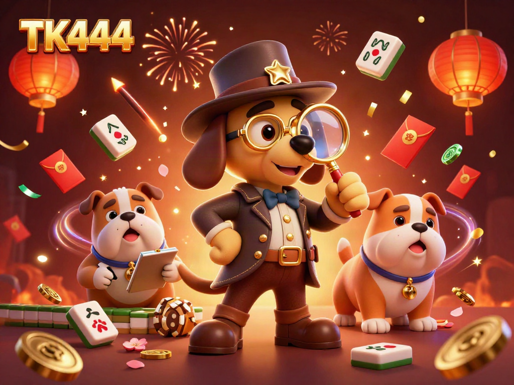Engaging TK444 casino scene of a detective examining a poker chip with dynamic gaming elements.