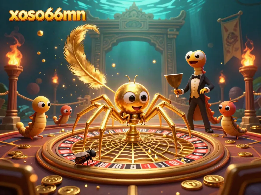 Experience thrilling betting action with xoso66mn in a vivid 3D casino scene featuring a golden spider and centipede croupier.