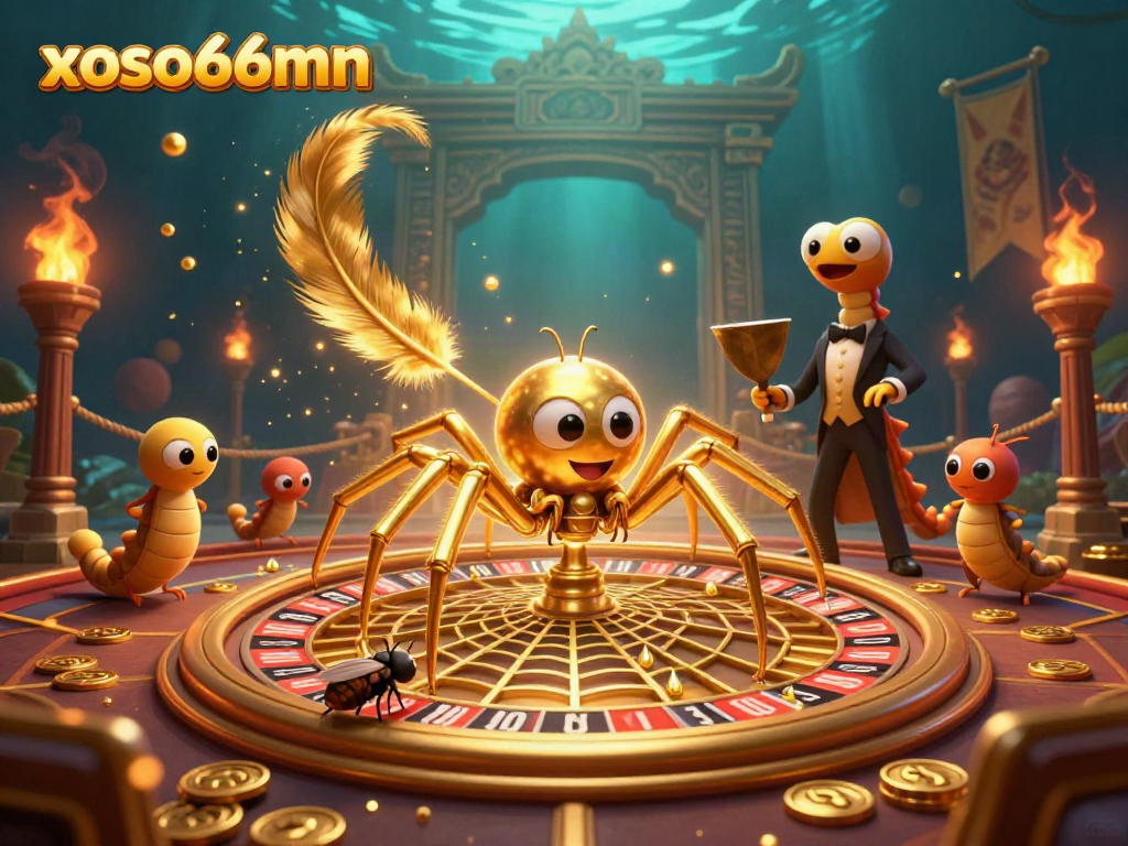 Experience thrilling betting action with xoso66mn in a vivid 3D casino scene featuring a golden spider and centipede croupier.