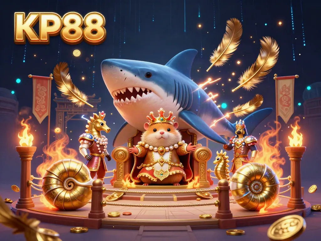 Join the thrilling experience of KP88 as a tiny hamster king reigns over a dynamic gambling scene with vibrant elements.