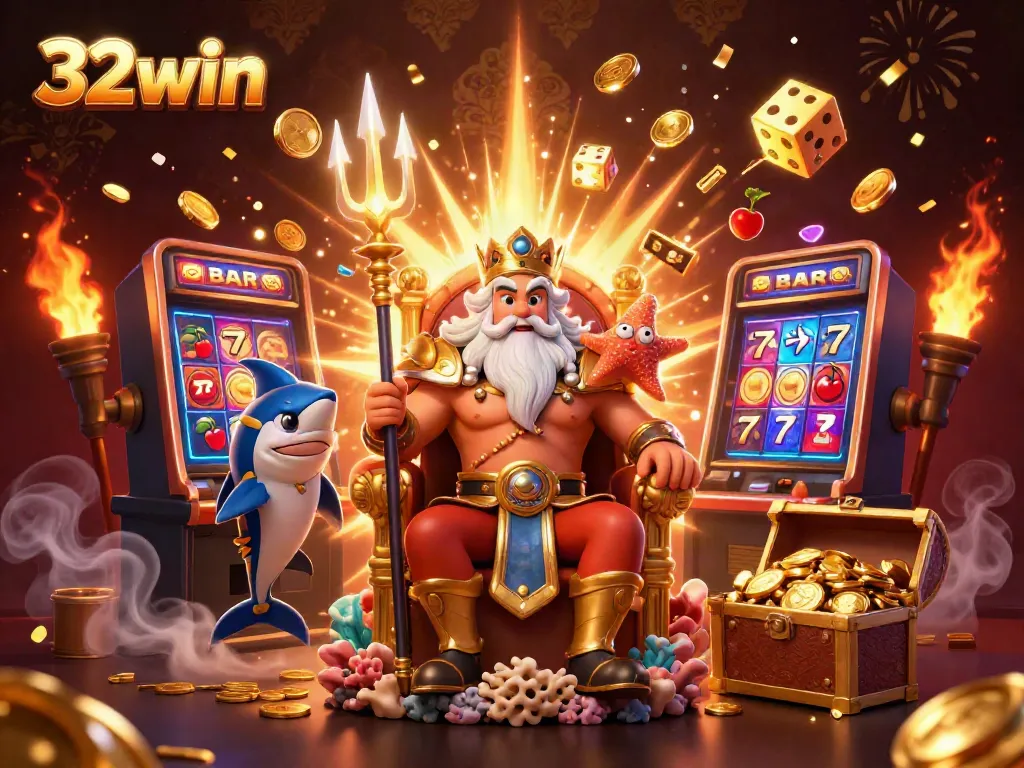 Experience thrilling wins with 32win’s vibrant 3D casino scene featuring jackpots and rich treasures.