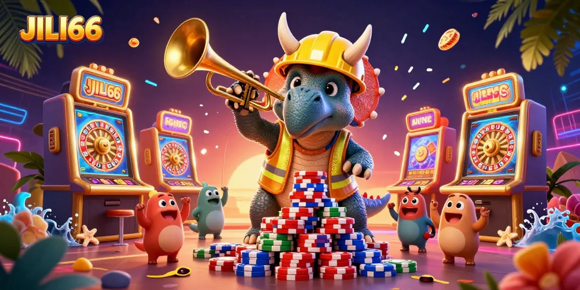 Experience the excitement of JILI66 casino with this vibrant 3D illustration showcasing various gaming elements and characters.