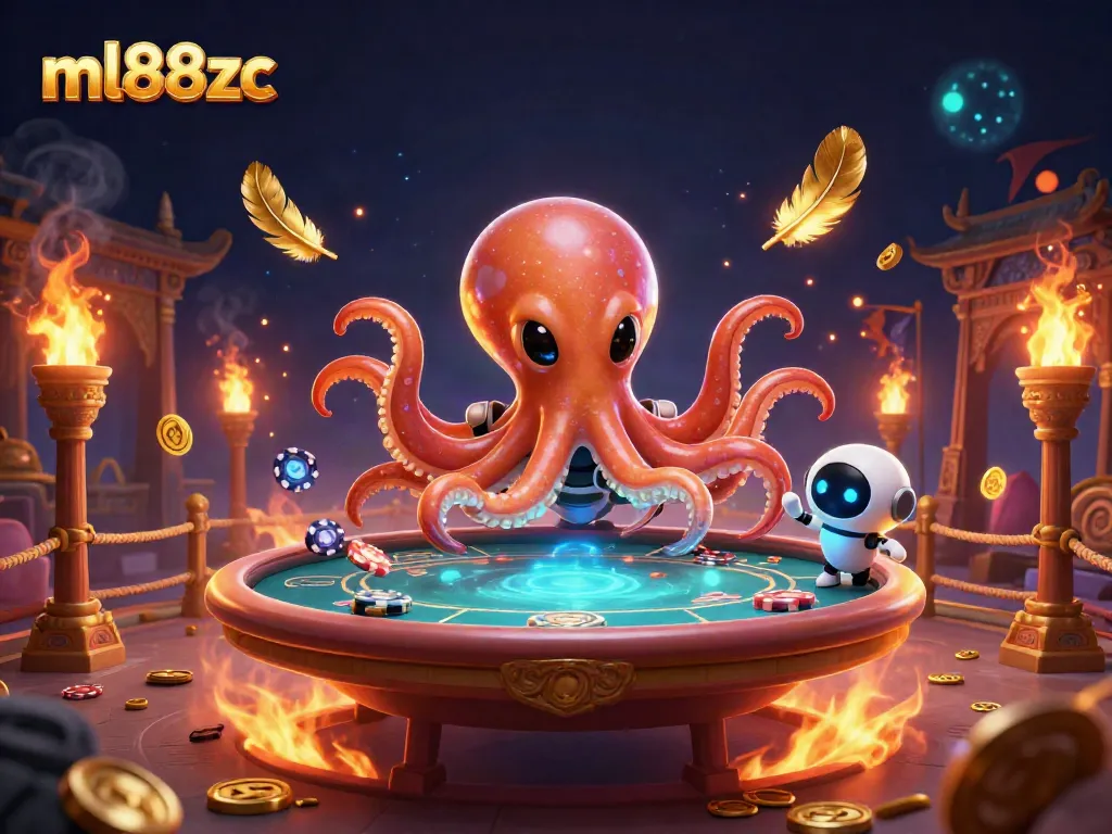 Experience thrilling poker action at ml88zc with a vibrant alien octopus amidst dynamic gaming elements.
