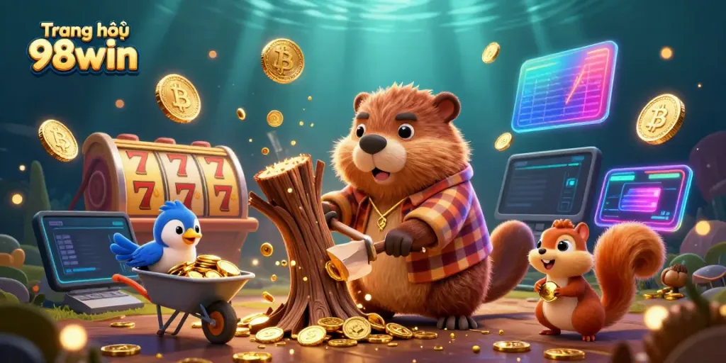 Experience the thrill of winning on Trang chủ 98win with vibrant casino elements and dynamic characters in action.