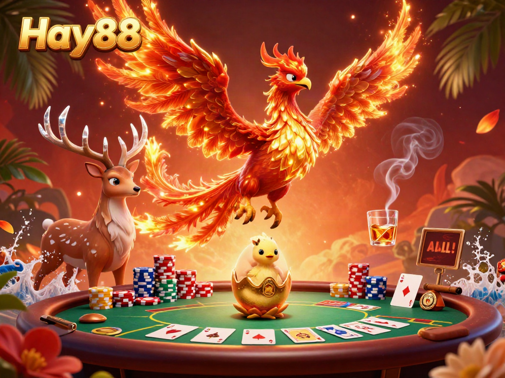 Experience thrilling poker action at Hay88 with vibrant characters and a rich casino environment.