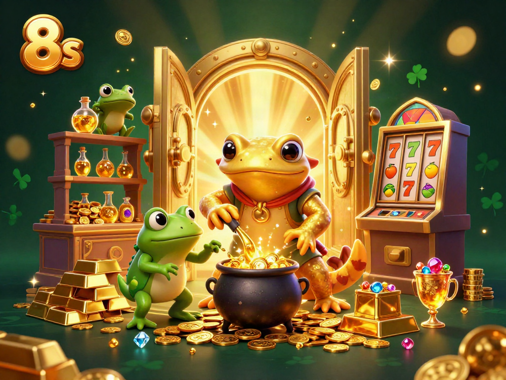 Experience the magical transformation at 8s as golden coins emerge in a 3D casino scene!