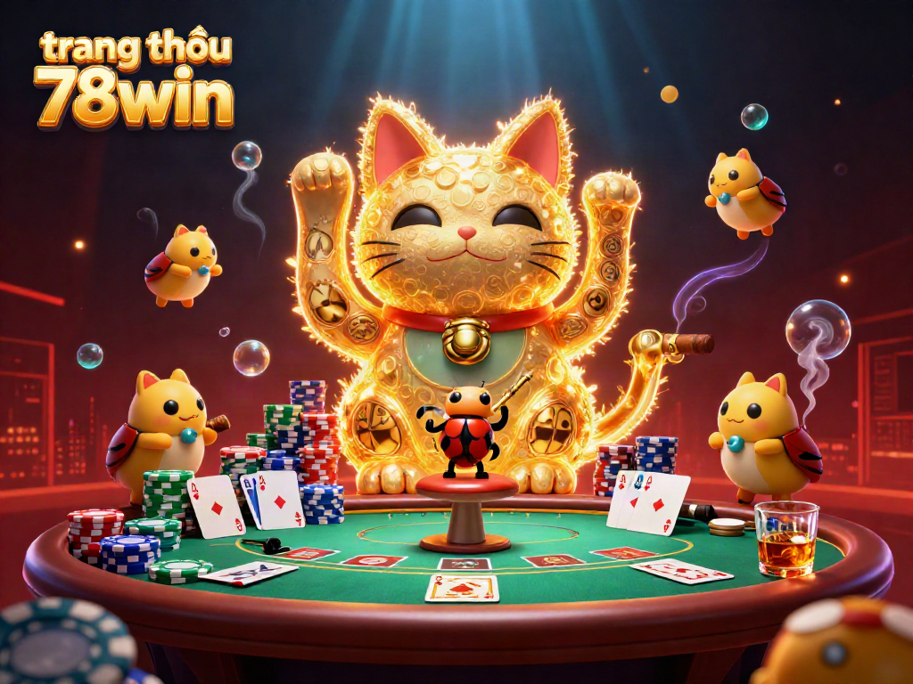 Experience the excitement of trang chủ 78win with a cartoon lucky cat and vibrant casino elements.